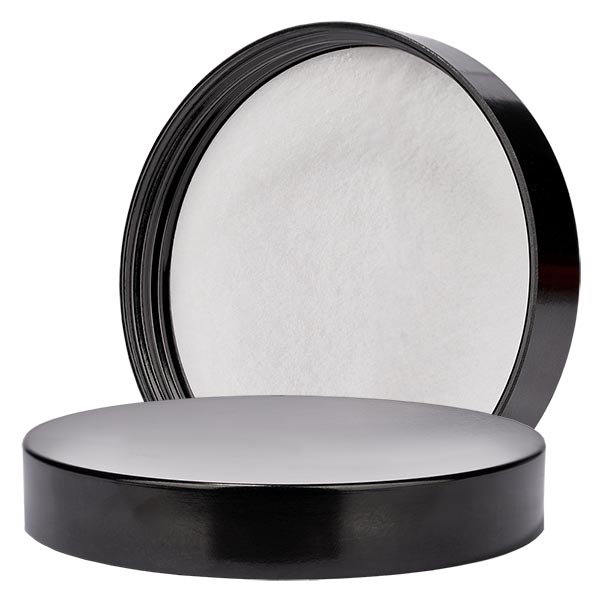 Bakelit skruelåg sort, gevind 83mm/R3 ApoGlas. Farmaceutisk kvalitet fra EU-produktion. Til f.eks. 260 ml glaskrukke (art. 1012295).