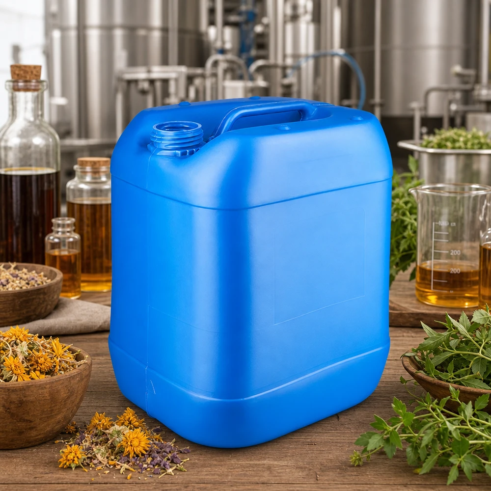 Blå Hobbock på 20 liter af plast uden låg til urter og destillationsanlæg