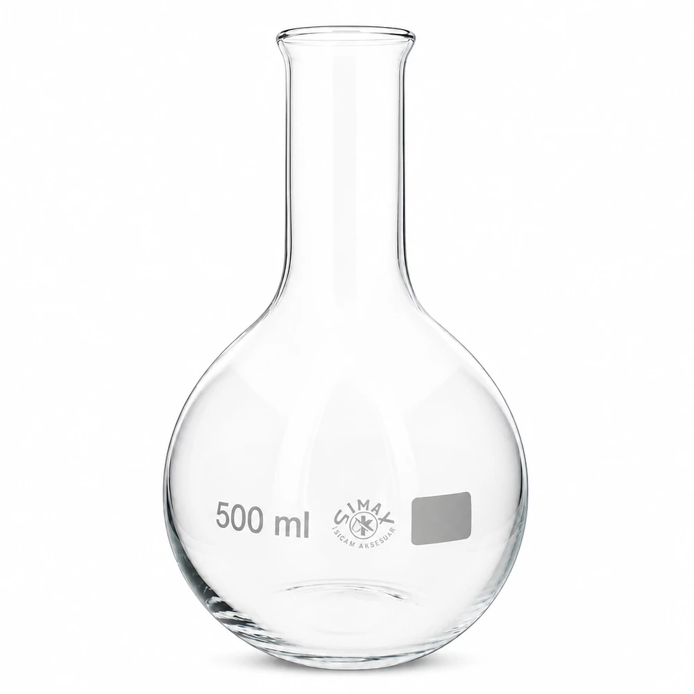 Stående kolbe 500 ml med smal hals Laboratoriekolbe 500 ml med smal hals og rund bund til præcise målinger