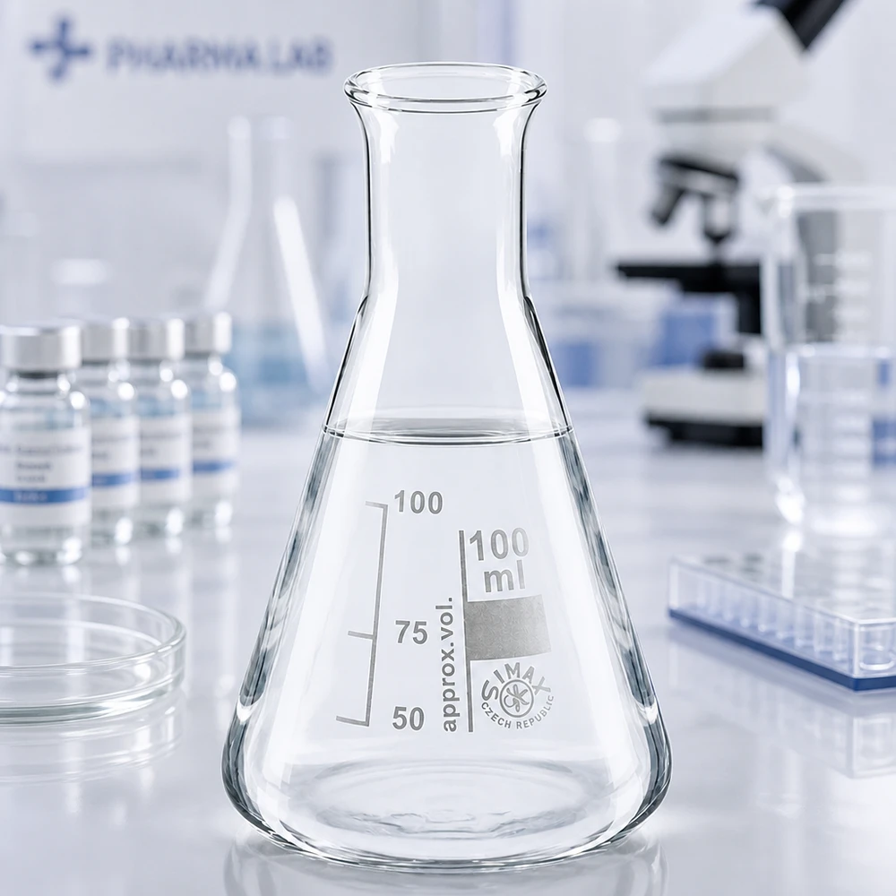 Erlenmeyer-kolbe 100 ml med smal hals 100 ml Erlenmeyer-kolbe af høj kvalitet lavet af varmebestandigt glas med smal hals til videnskab og forskning