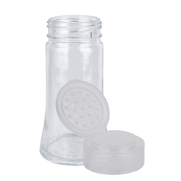 Salt/krydderikrukke 95 ml med rist hvid - Låg med 19-hullers rist ø3,5 mm. Hængslet låg. PP.