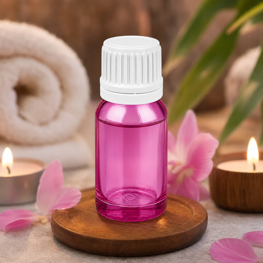 10ml flaske 11mm skruelåg hvid Originality skruelåg PurpleLine UT18/10 Kompakt 10 ml flaske i lilla med hvid hætte, ideel til mobile anvendelser og på rejser