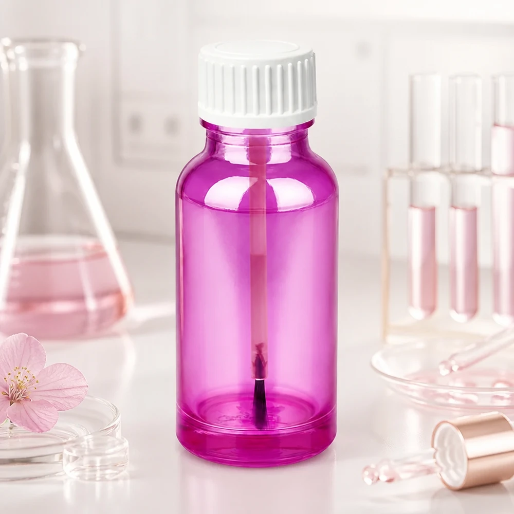 20 ml børsteflaske hvid standard PurpleLine UT18/20 20 ml børsteflaske af højkvalitetsglas i et gennemsigtigt lilla look til flydende kosmetik