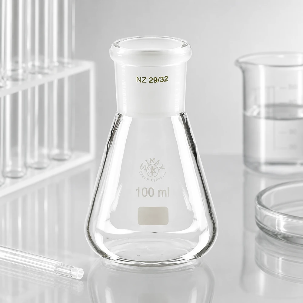 Erlenmeyer-kolbe 100 ml med standard slebet led (29/32) Erlenmeyer-kolbe 100 ml med standard slebet led (29/32)