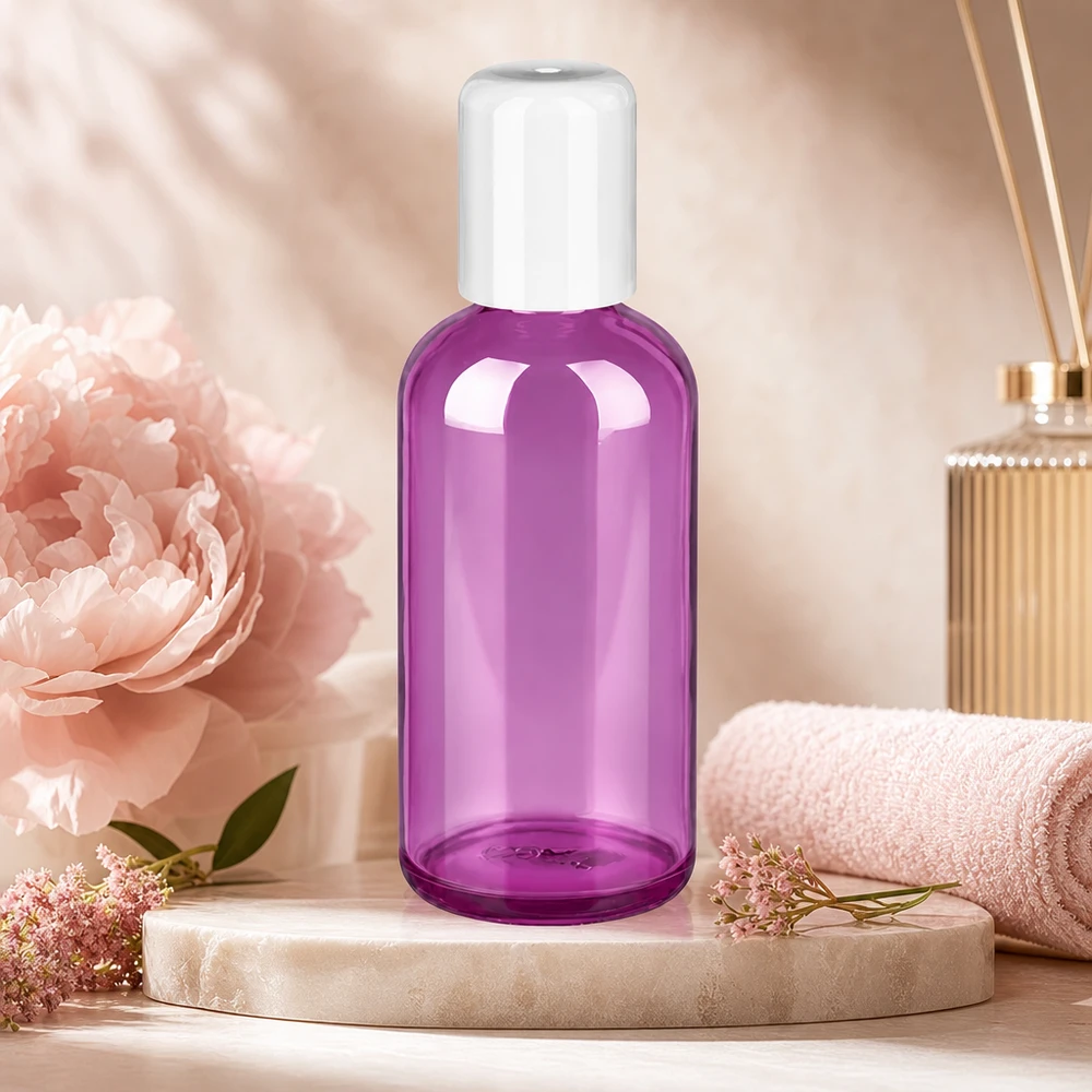 100 ml roll-on-flaske hvid standard PurpleLine UT18/100 Transparent 100 ml roll-on-flaske i en stilfuld lilla farve med praktisk kugleapplikator