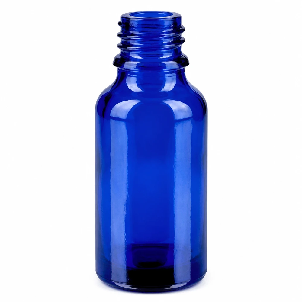 20 ml sprayflaske hvid/tr. STD BlueLine UT18/20 Lille 20 ml glasflaske i blå med skruegevind til spraytilbehør og kosmetiske produkter