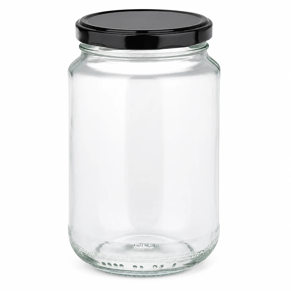 375 ml rund krukke med BasicSeal-låg sort UNiTWIST 375 ml rund krukke med sort BasicSeal-låg UN-lukning tom gennemsigtig konserveringskrukke opbevaringskrukke