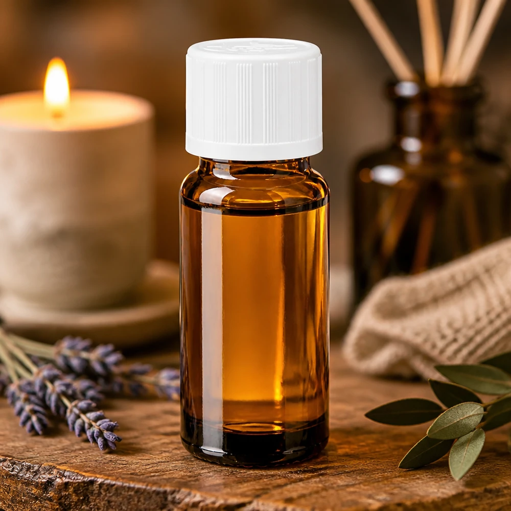 Apoteksflaske brun 10ml skruelåg hvid KiSi St Aromaterapiflaske, 10 ml, i brunt apotekerglas med hvidt børnesikret låg