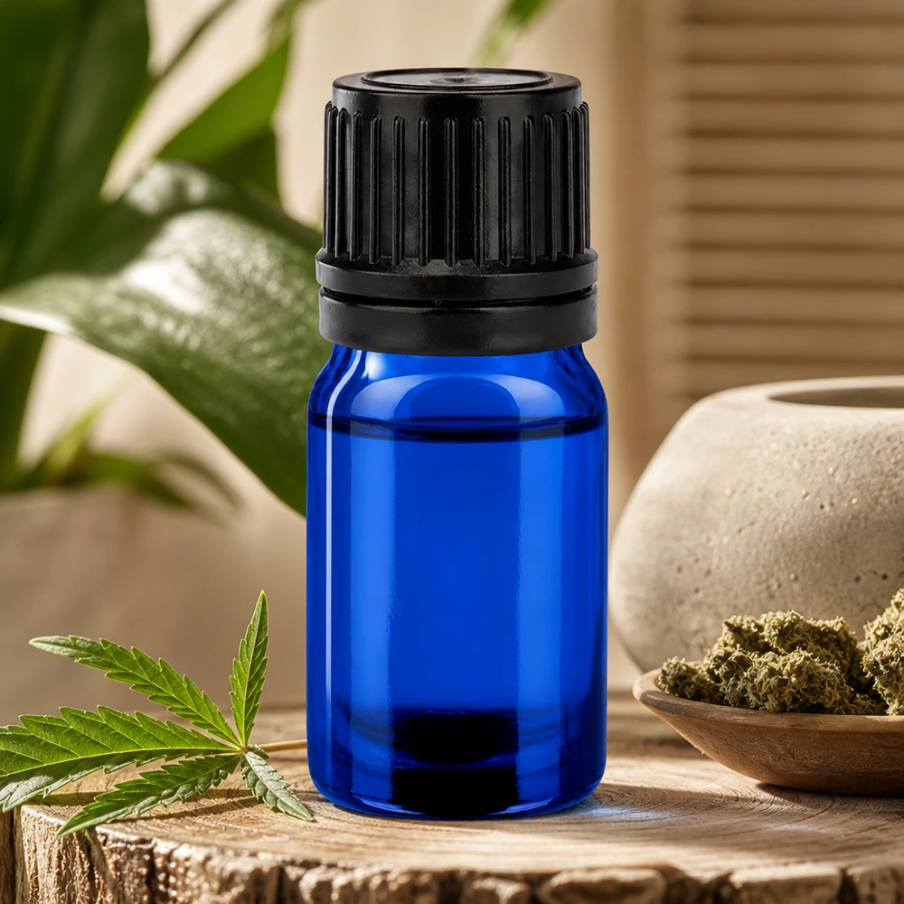 5 ml flaske 11 mm SV sort OV BlueLine UT18/5 Kompakt 5 ml flaske med rillet sort hætte til sikker opbevaring af olier