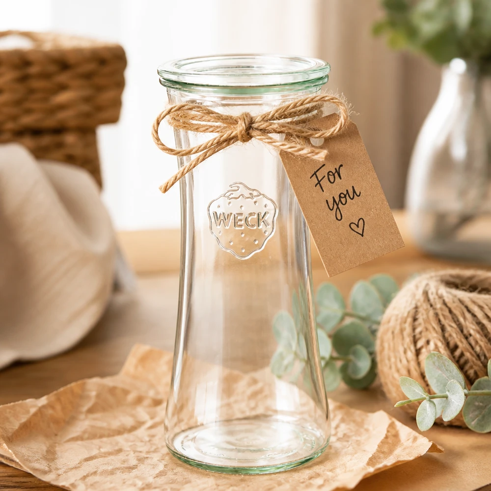 700 ml delikatesseglas med glaslåg WECK RR80 WECK Delikatessenglas 700ml RR80 mit Geschenkanhänger und Juteschnur - dekoratives Einmachglas als Geschenkidee