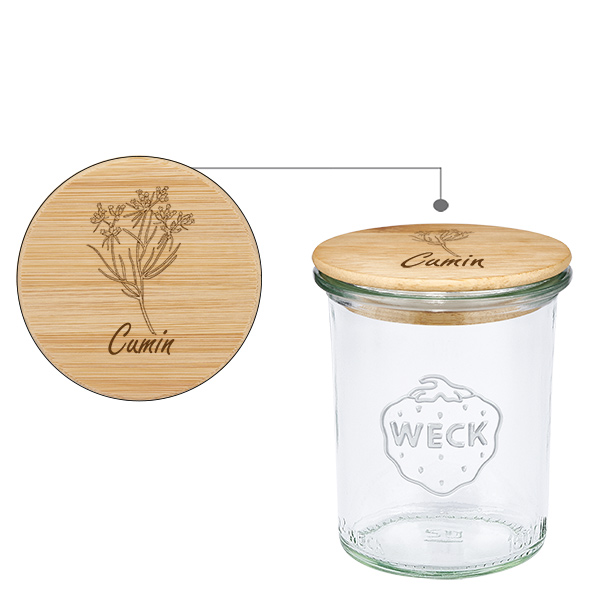 Kappe i træ "Cumin" med glas WECK 160ml Kappe i træ "Cumin" med glas WECK 160ml