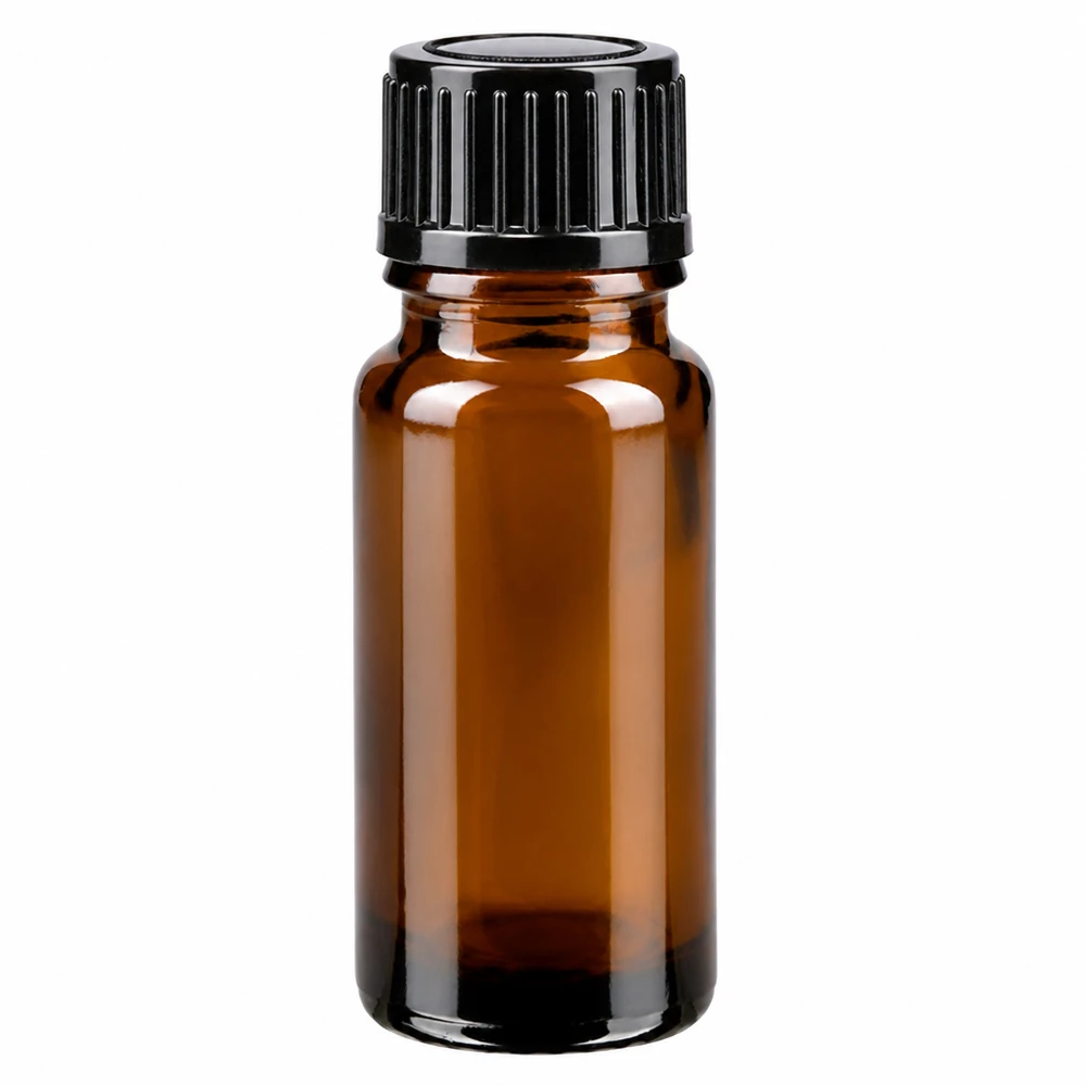 10 ml brun apotekerflaske af brunt glas med sort dråbepropp STD 1 mm