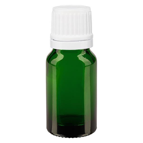 Apoteksflaske grøn 10ml dryp v. 1,2 mm hvid OV Apoteksflaske grøn 10ml dryp v. 1,2 mm hvid OV