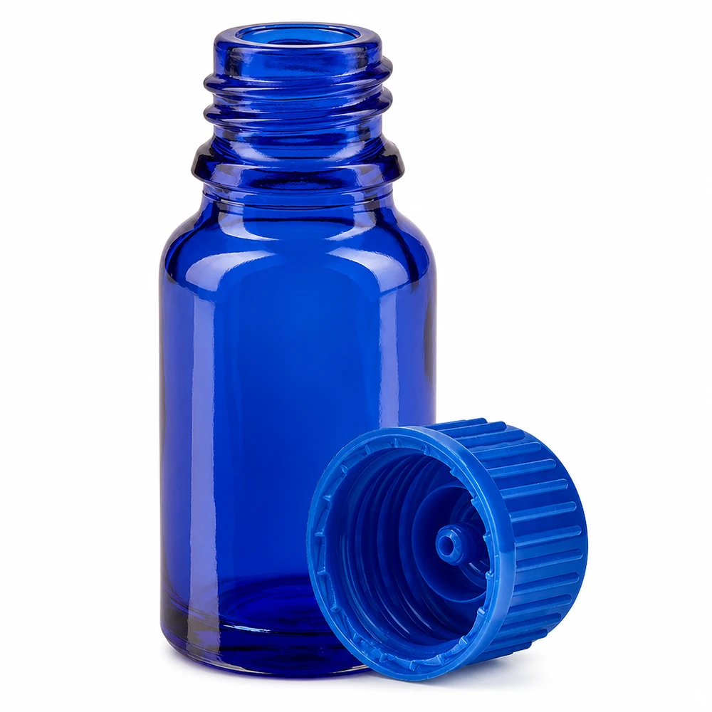 10 ml flaske 11 mm SV blå STD BlueLine UT18/10 10 ml lille blå glasflaske med praktisk skruelåg til præcis dosering