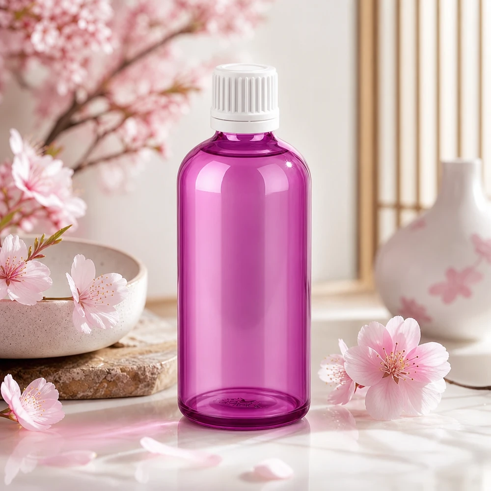 100 ml flaske 11 mm skruelåg hvid Originality skruelåg PurpleLine UT18/100 100 ml glasflaske i høj kvalitet i strålende violet med professionel hvid hætte til spa-anvendelser
