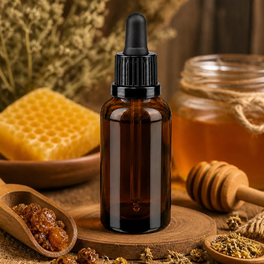30 ml pipetteflaske sort OV BrownLine UT18 lavet af UV-beskyttende ravfarvet glas til naturkosmetik