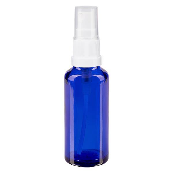Apoteksflaske blå 30 ml spraytop hvid Apoteksflaske blå 30 ml spraytop hvid