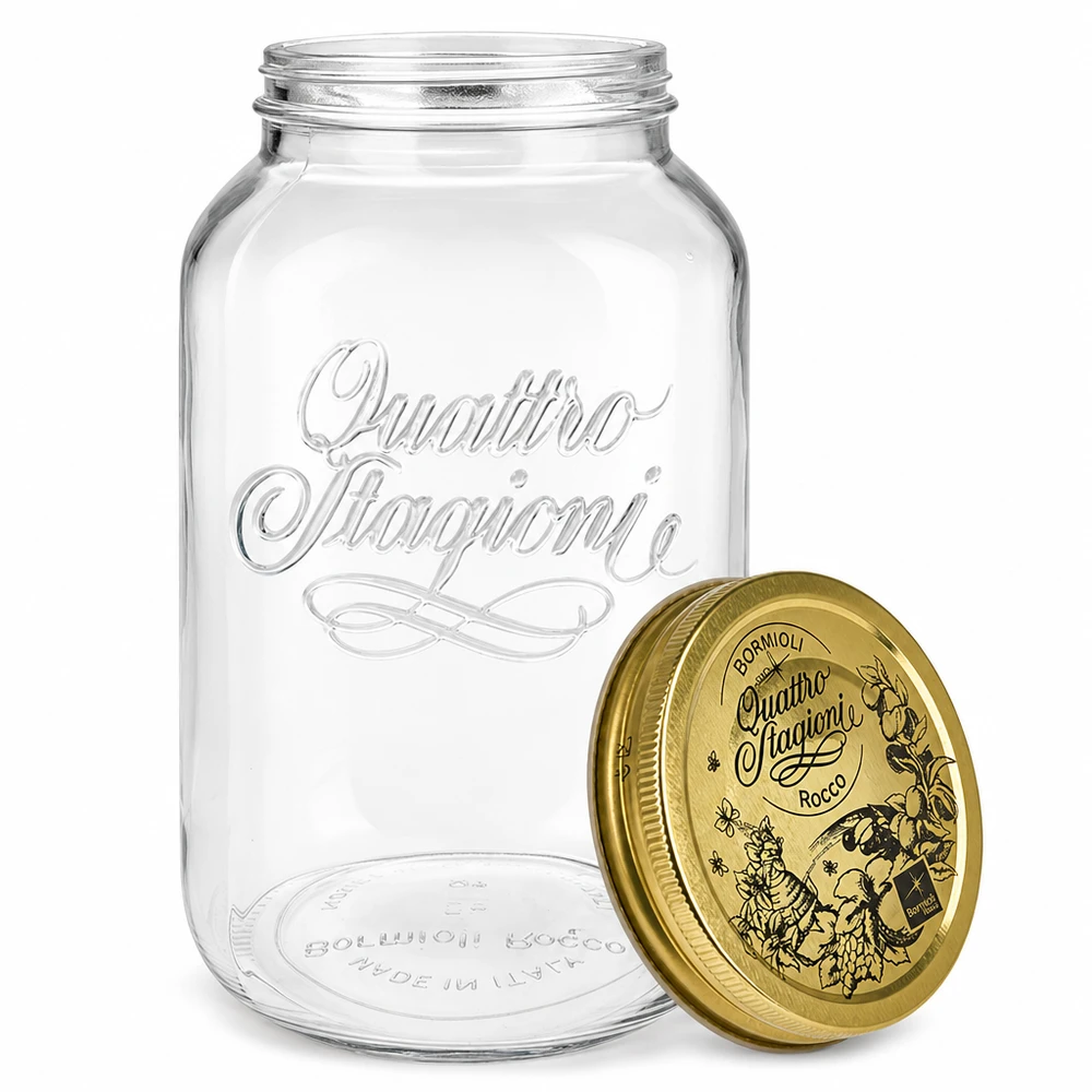3800 ml rundt glas "Quattro Stagioni" med låg Bormioli Rocco Quattro Stagioni 3800 ml syltekrukke med aftageligt låg Detailvisning Italiensk kvalitet