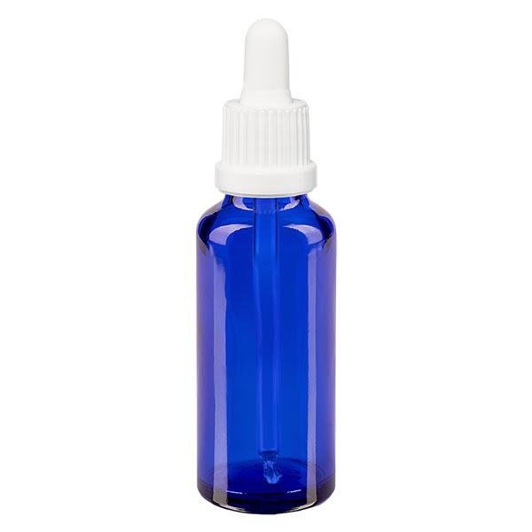 Apoteksflaske blå 30 ml pipette hvid OV Apoteksflaske blå 30 ml pipette hvid OV