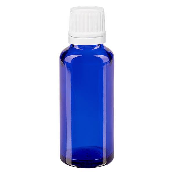 Apoteksflaske blå 30ml dryp v. 1,2 mm hvid OV Apoteksflaske blå 30ml dryp v. 1,2 mm hvid OV