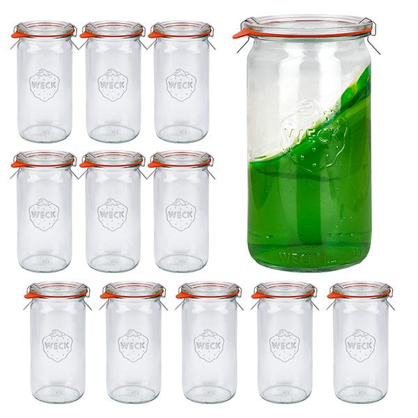 Sæt med 12 Weck-krukker 340 ml cylinderkrukker med 12 glaslåg Sæt med 12 Weck-krukker 340 ml cylinderkrukker med 12 glaslåg
