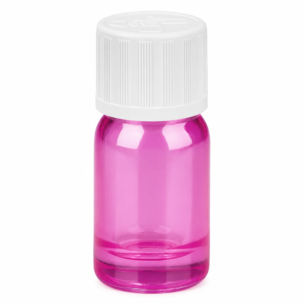 5ml flaske 11mm skruelåg hvid standard børnesikret PurpleLine UT18/5 5 ml glasflaske i lys violet med hvidt skruelåg til kosmetik og aromaterapi