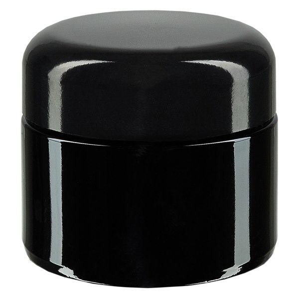Kosmetikkrukke i violet glas 50 ml, med sort låg Kosmetikkrukke i violet glas 50 ml, med sort låg