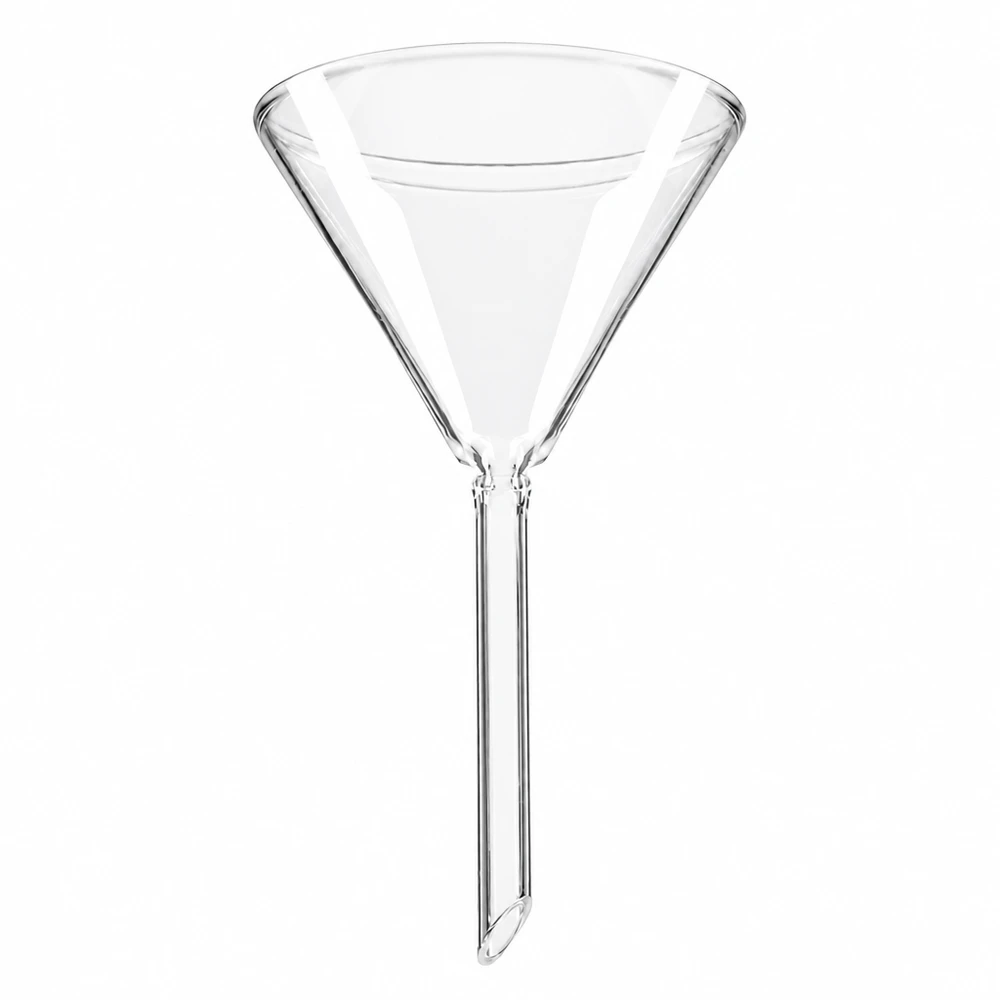 Tragt Ø 70 mm sodakalk, vinkel 60°, kort model Glastragt 70 mm i diameter lavet af soda-lime-glas med kort håndtag til præcis dekantering