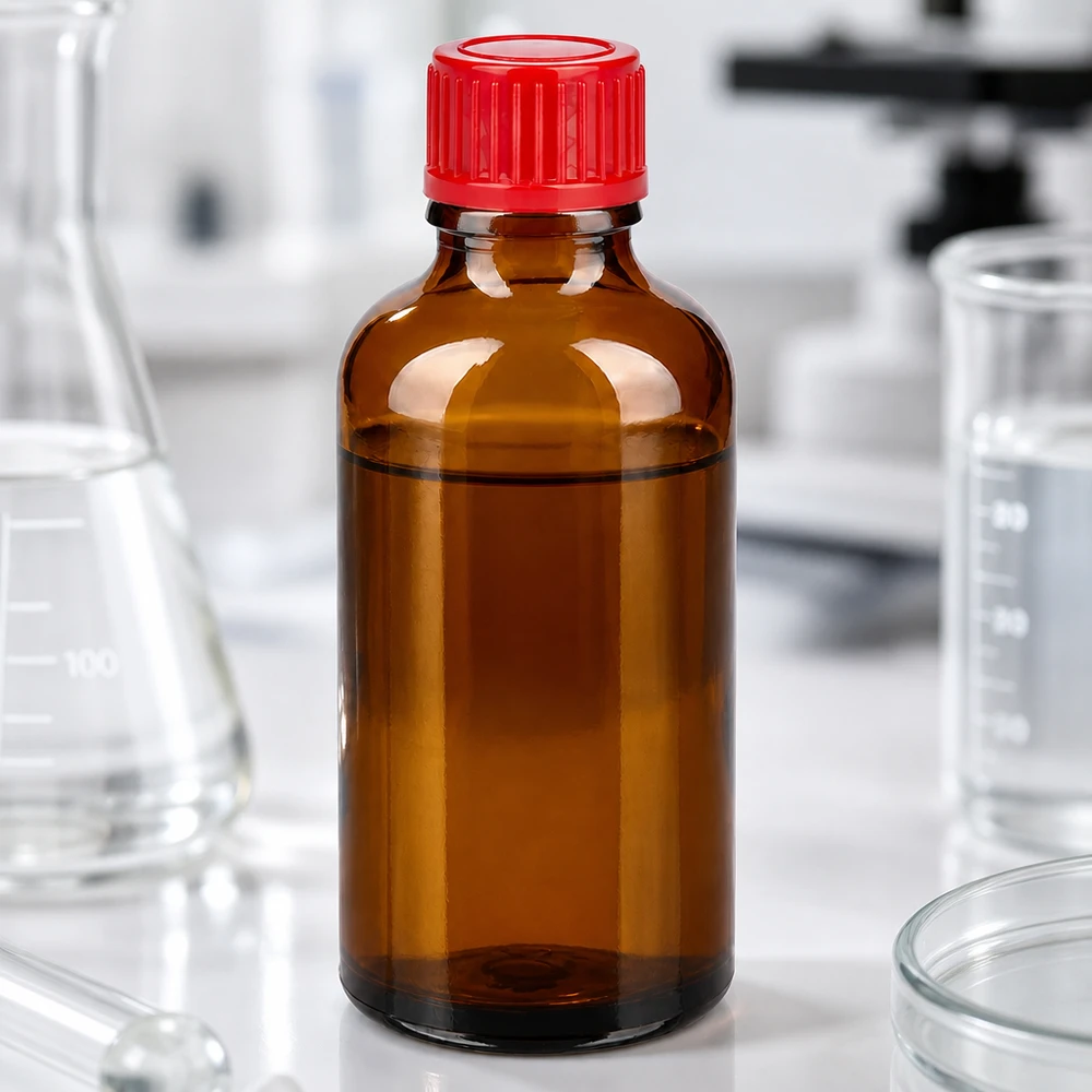50 ml flaske 11 mm SV rød STD BrownLine UT18/50 50 ml laboratorieflaske af høj kvalitet lavet af ravfarvet glas med praktisk 11 mm skruegevind