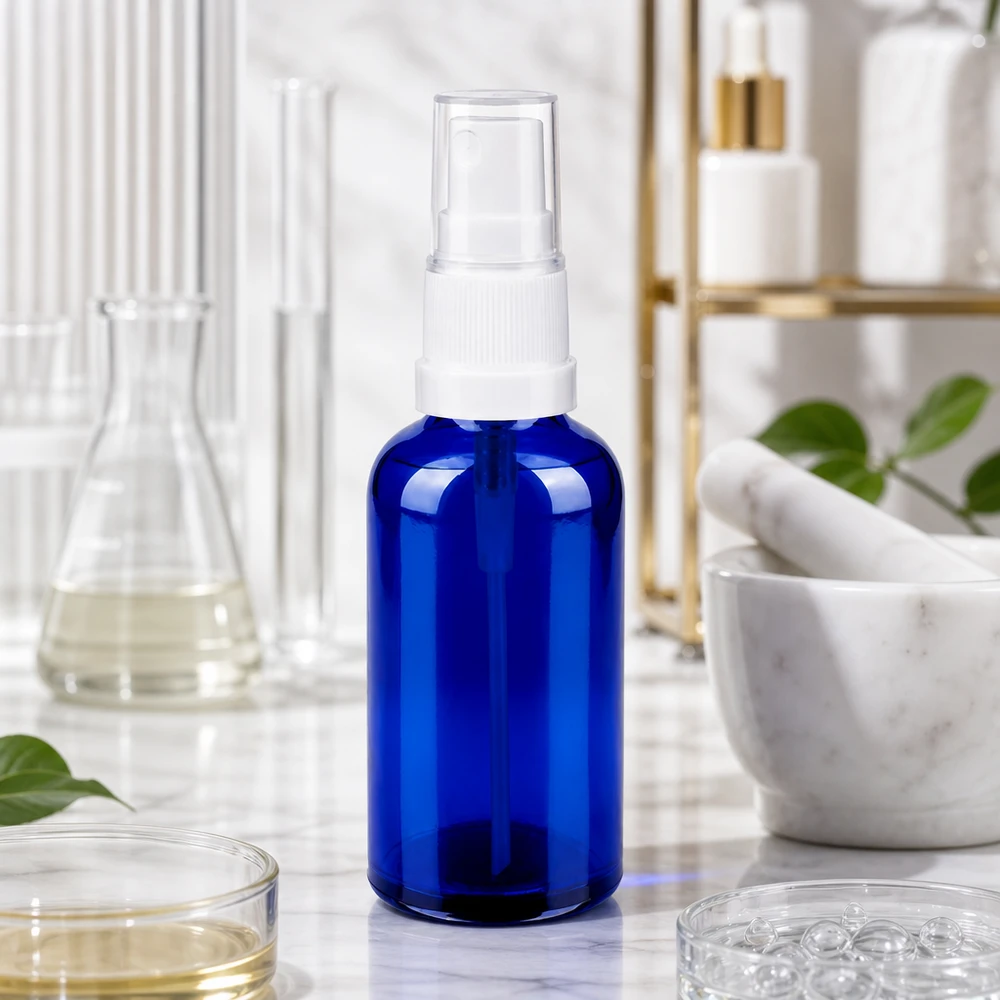 50 ml glasbeholder med spraytilbehør til jævn fordeling af plejeprodukter