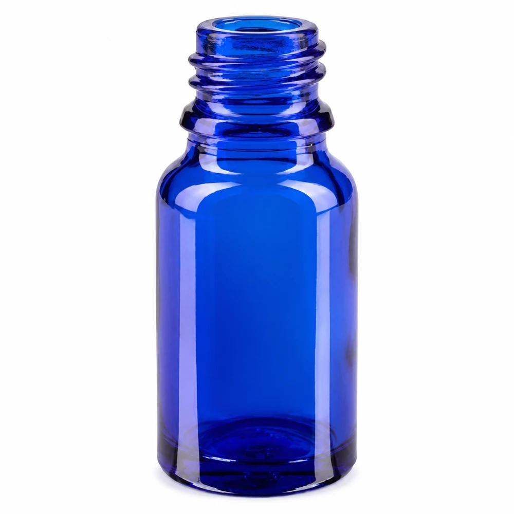 10 ml sprayflaske hvid/tr. STD BlueLine UT18/10 Blå 10 ml glasflaske med skruegevind UT18/10 til æteriske olier og parfumer