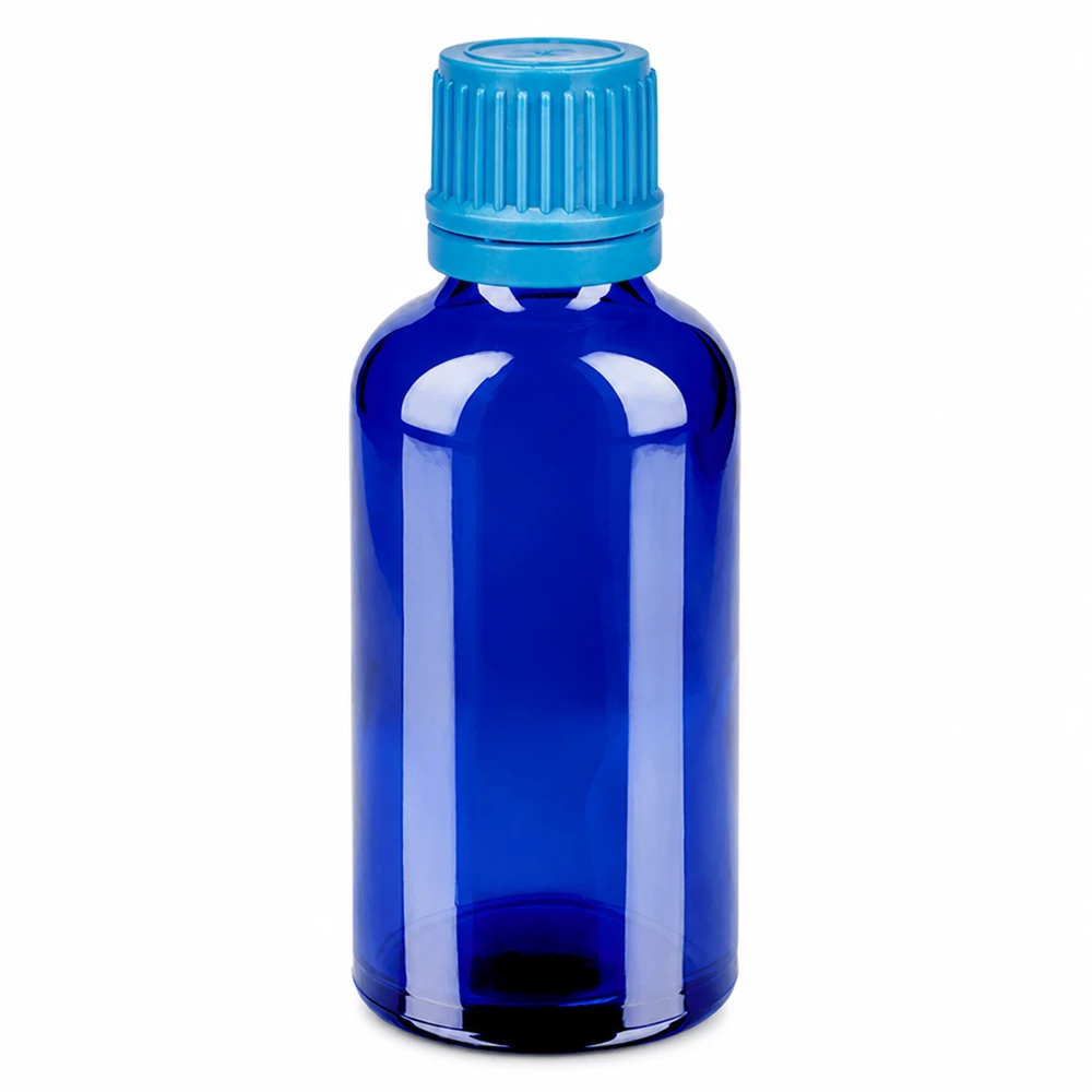 50 ml flaske 11 mm SV blå OV BlueLine UT18/50 50 ml blå glasflaske med 11 mm skruelåg til drypapplikationer