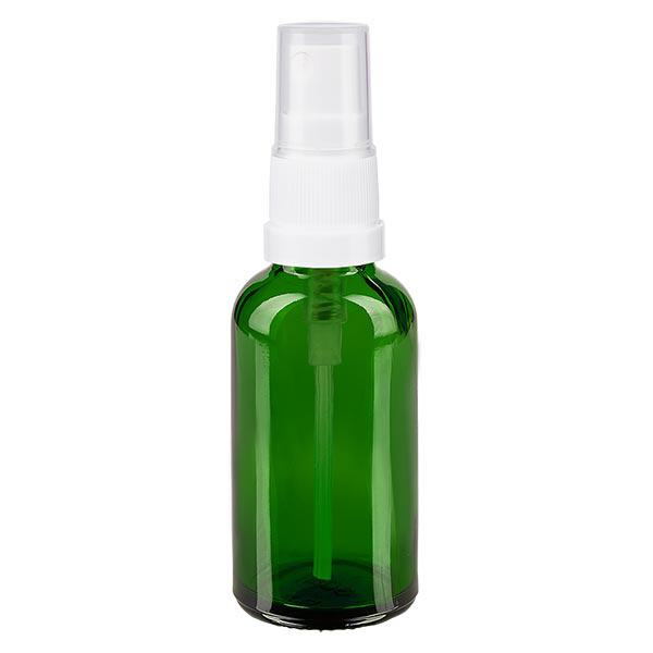 Apotekerflaske grøn 30 ml spraytop hvid Apotekerflaske grøn 30 ml spraytop hvid