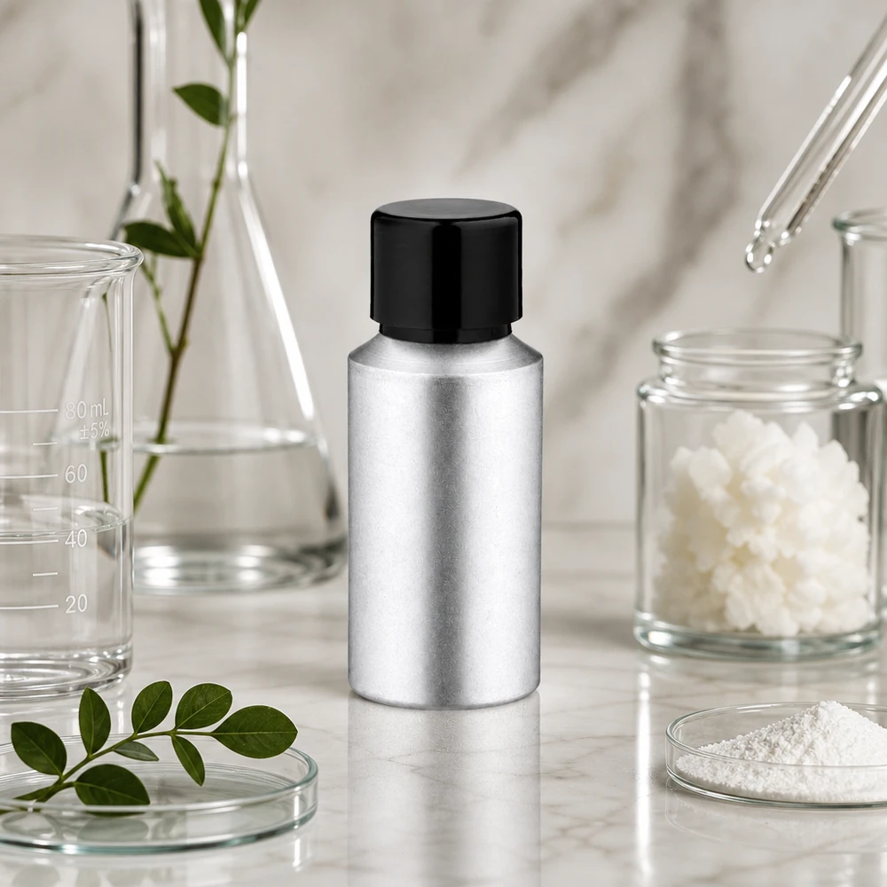 30 ml farvet aluminiumsflaske med skruelåg Sølvfarvet 30 ml aluminiumsflaske med sort hætte til laboratoriebrug og kemikalier