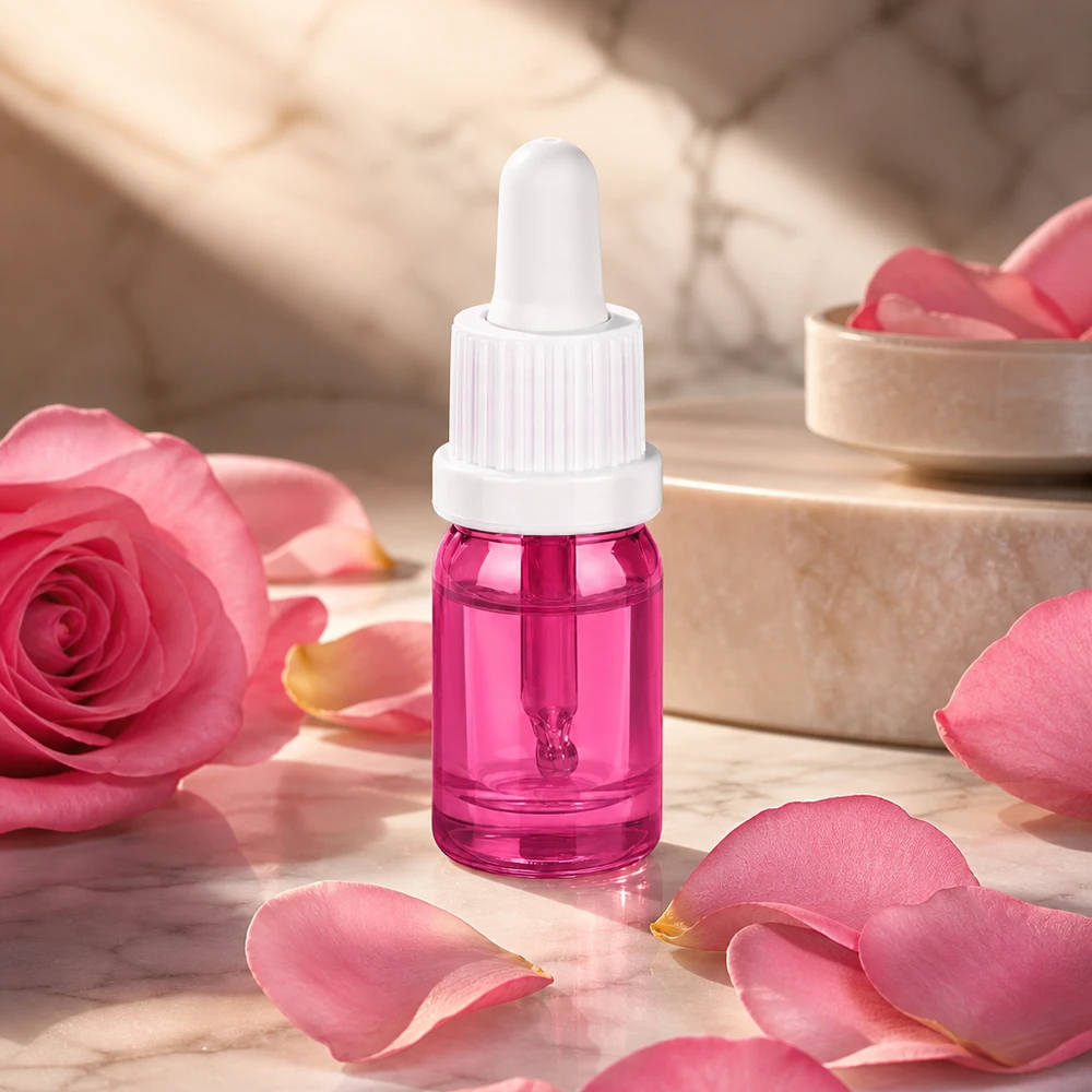 5 ml pipetteflaske hvid originalitet skruelåg PurpleLine UT18/5 Lille 5 ml pipetteflaske i violet med hvid hætte til æteriske olier og serum
