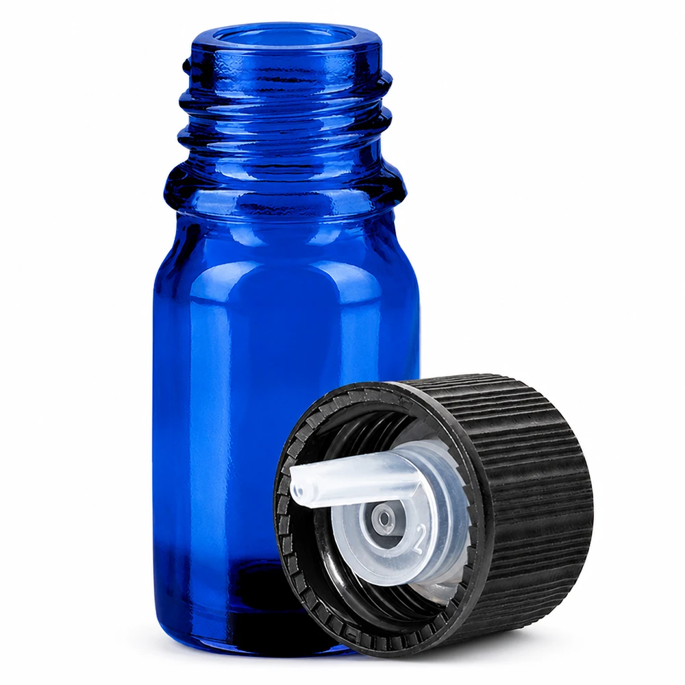 5ml Dropperflaske 1mm sort STD BlueLine UT18/5 5 ml glasflaske med 1 mm dråbespids og sort hætte til præcis dosering