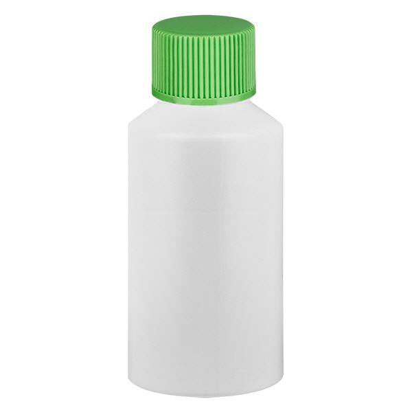 Apoteksflaske HDPE 50ml hvid, med grøn SV Apoteksflaske HDPE 50ml hvid, med grøn SV