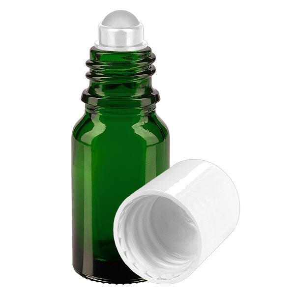 Apoteksflaske grøn 10 ml roll-on hætte hvid Apoteksflaske grøn 10 ml roll-on hætte hvid