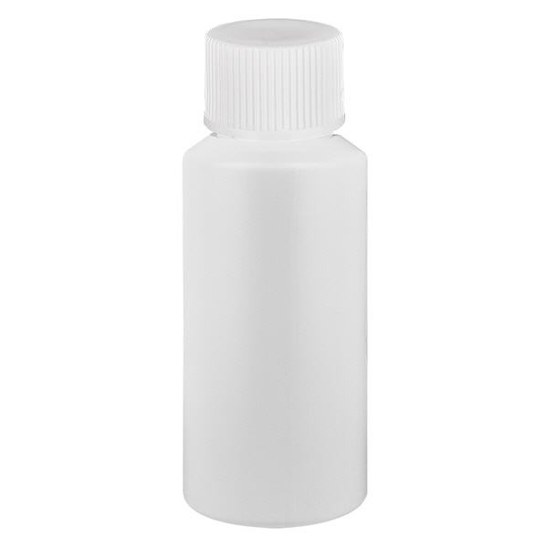 Apoteksflaske HDPE 30ml hvid, med hvid SV Apoteksflaske HDPE 30ml hvid, med hvid SV