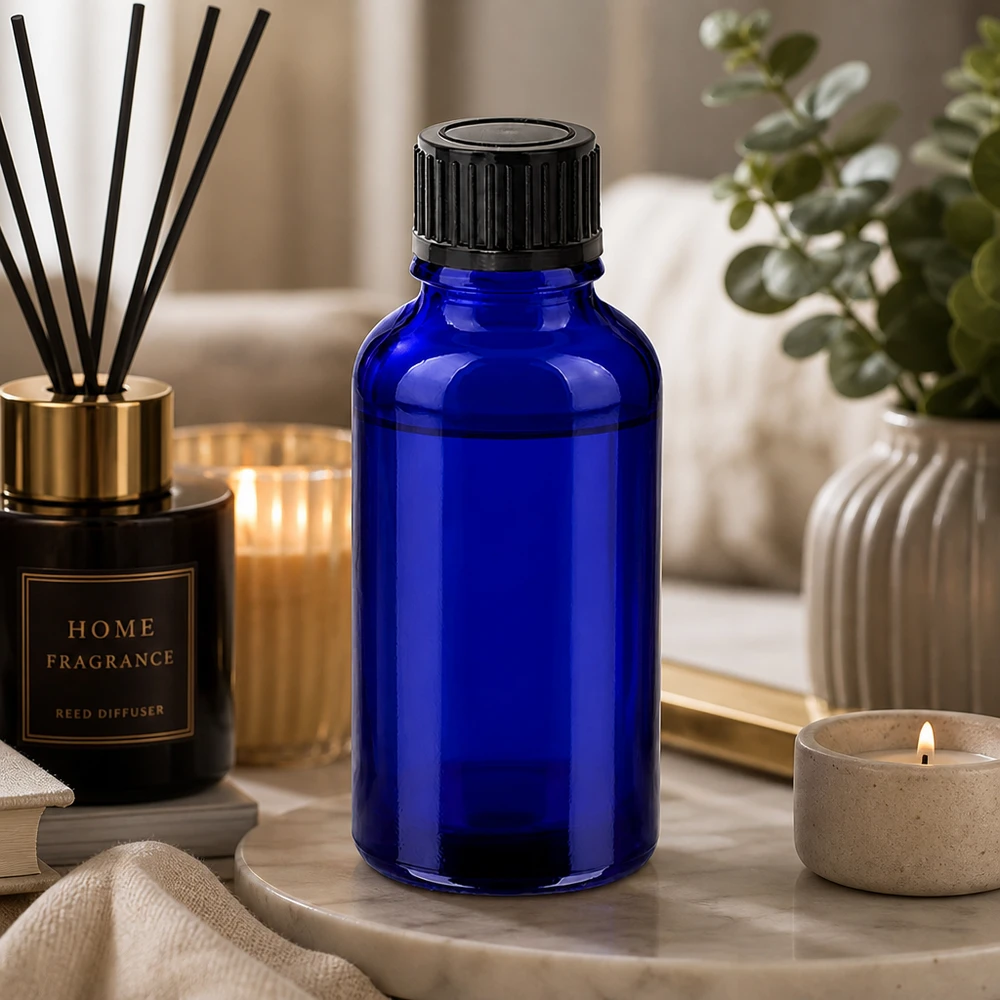 30 ml flaske 11 mm SV sort STD BlueLine UT18/30 30 ml koboltblå glasflaske med 11 mm standardhætte til professionel aromaterapi