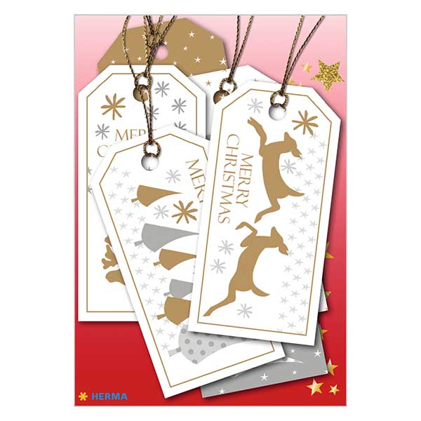 Merry Christmas"-tags (6 stk.) med glitter | 6 papirtags med tråd. Merry Christmas"-tags (6 stk.) med glitter | 6 papirtags med tråd.