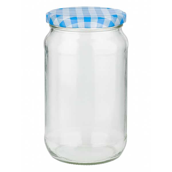 1062 ml rund krukke + BasicSeal-låg blå/hvid UNiTWIST