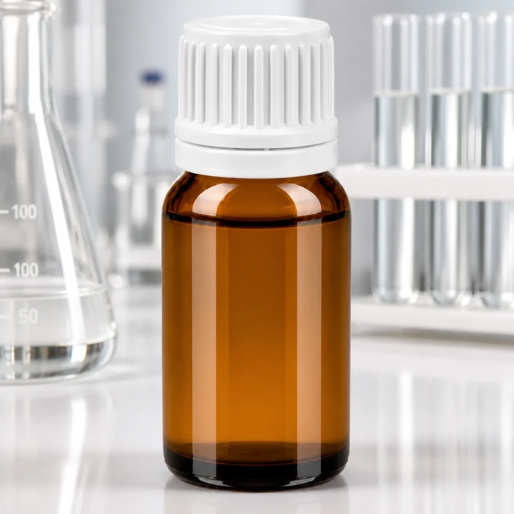 10 ml flaske 11 mm SV hvid OV BrownLine UT18/10 Premium 10 ml glasflaske i rav med hvid hætte til professionelle laboratorieopgaver