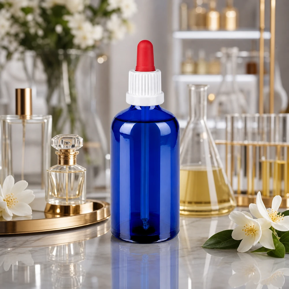 100 ml pipetteflaske hvid/rød OV BlueLine UT18/100 Præcis dråbeflaske 100 ml i lyseblå til homøopatiske anvendelser og naturopati