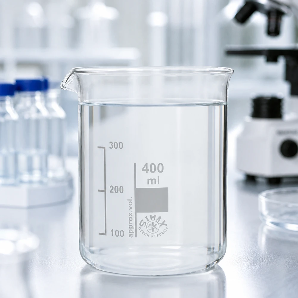 Bægerglas 400 ml borosilikatglas, lav form Tykvægget laboratoriebæger 400 ml lavet af borosilikatglas af høj kvalitet til præcise målinger
