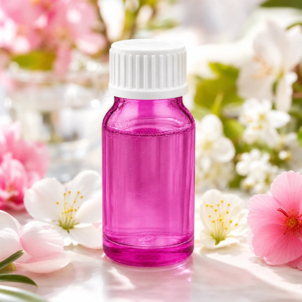 10 ml dråbeflaske 0,9 mm hvid standard PurpleLine. UT18/10 10 ml dråbeflaske med STD-gevind og hvid UT18/10-hætte i et elegant lilla design.