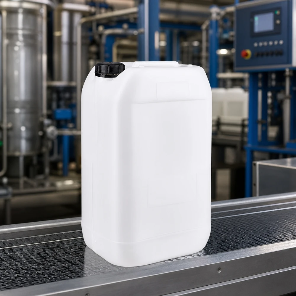 Industrikanister på 15 liter af fødevaregodkendt HDPE-plast med sort OV-lukning