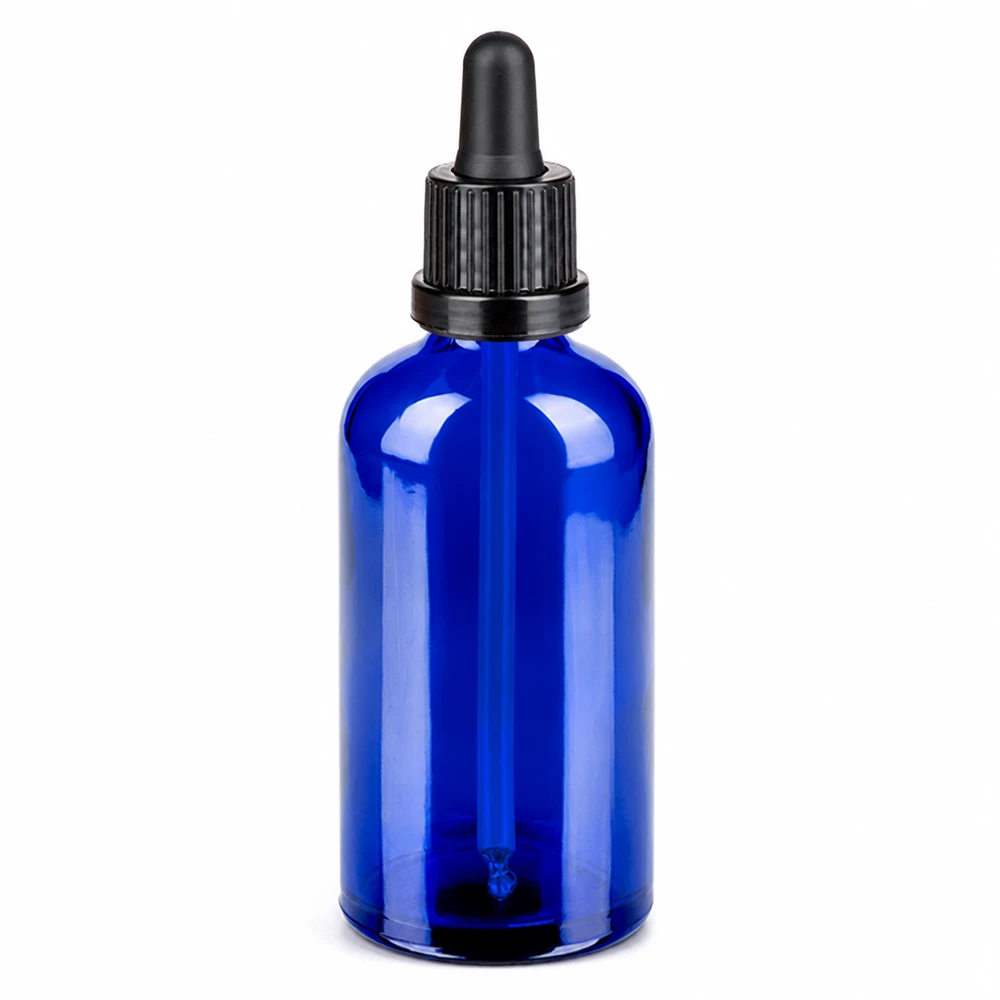 100 ml pipetteflaske sort OV BlueLine UT18/100 Blå pipetteflaske 100 ml af glas med sort pipette til præcis dosering
