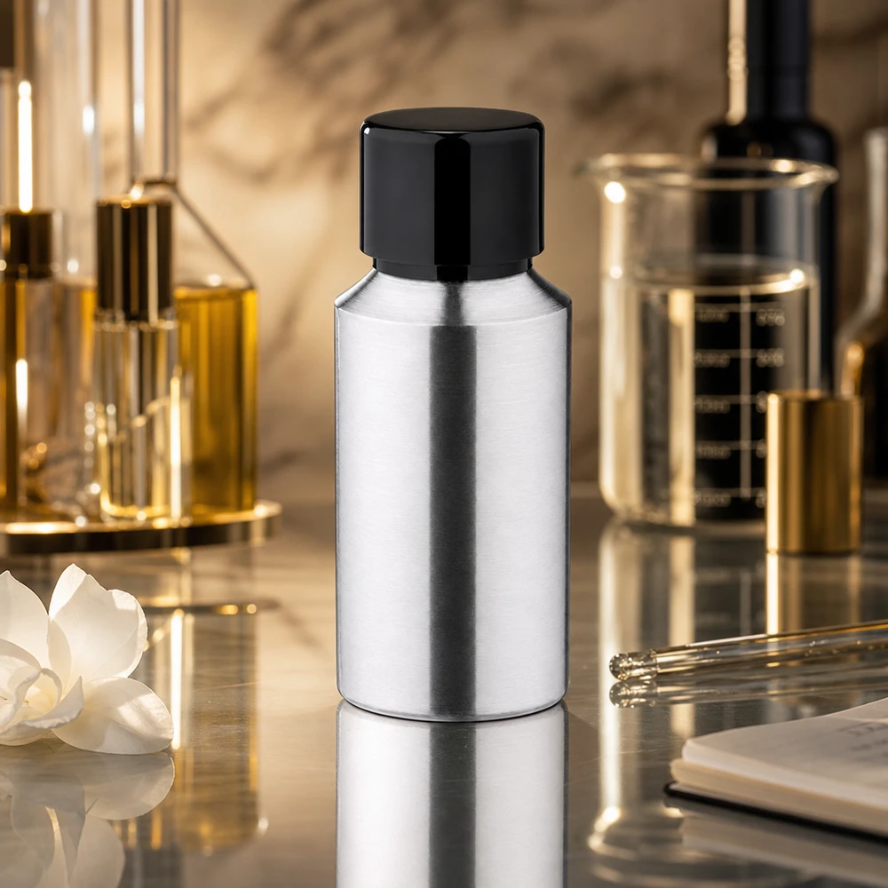 30 ml flaske i poleret aluminium med skruelåg Professionel 30 ml flaske i poleret aluminium til kosmetiske produkter og serum af høj kvalitet