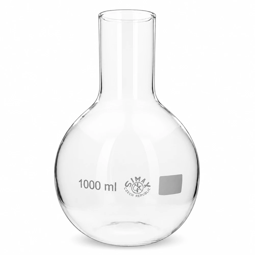 Lommelærke 1000 ml med bred hals Rund kolbe 1000 ml med bred hals og lang rørhals for nem påfyldning